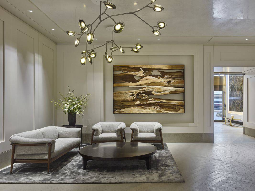 Lobby with Contemporary Lighting and Fixtures and Couches at 800 Fifth Avenue